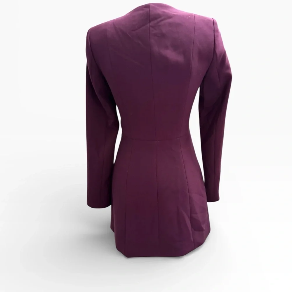 Zara Plum Tailored Frock Coat Long Blazer with Gold Metal Buttons Size XS​ - Picture 4 of 8